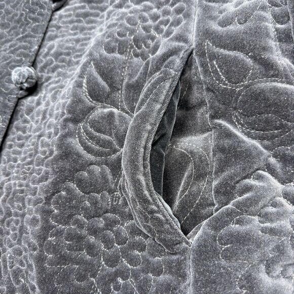 Vintage Quilted Black Velvet Mandarin Collar Jacket Women's Asian Inspired Coat - Picture 7 of 15